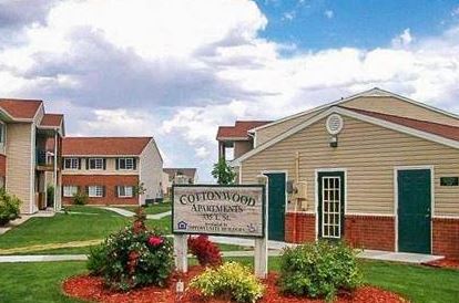 Cottonwood Apartments community entrance and landscaped grounds