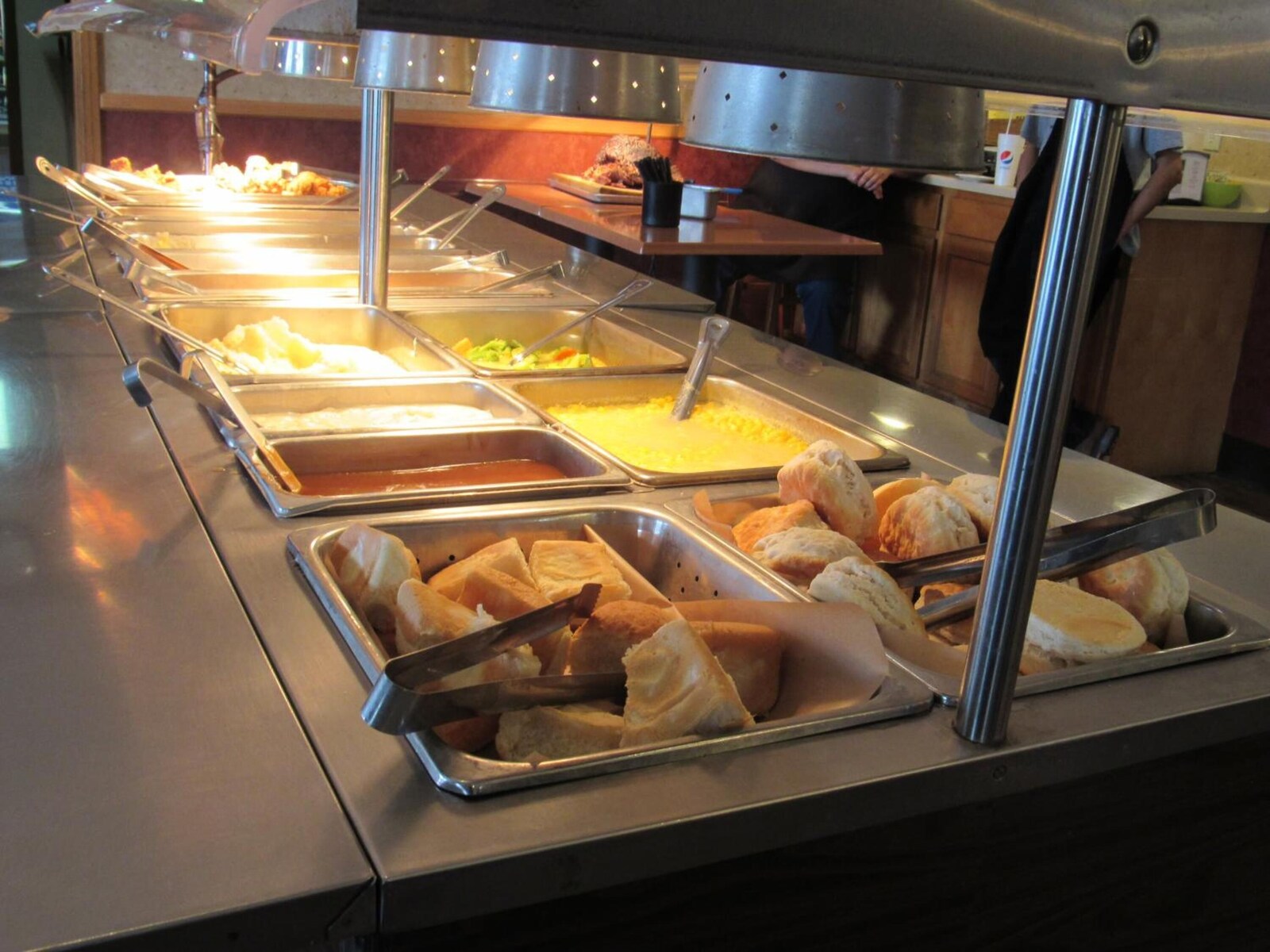Restaurant buffet and commercial serving line at Meadowlark Restaurant